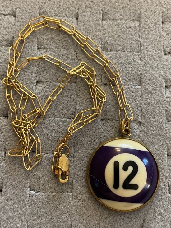 Vintage Jewelry - Vintage Necklace Billiard Ball 12 Brass 24" Retro Upcycled Handmade OOAK Art $98